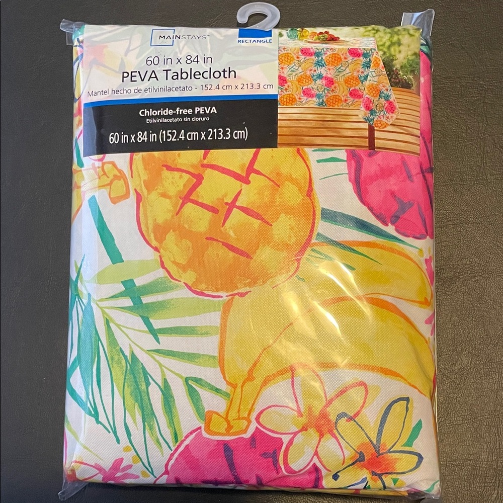 MAINSTAYS Pineapple Tropical Tablecloth, 60x84 PEVA,  White Yellow